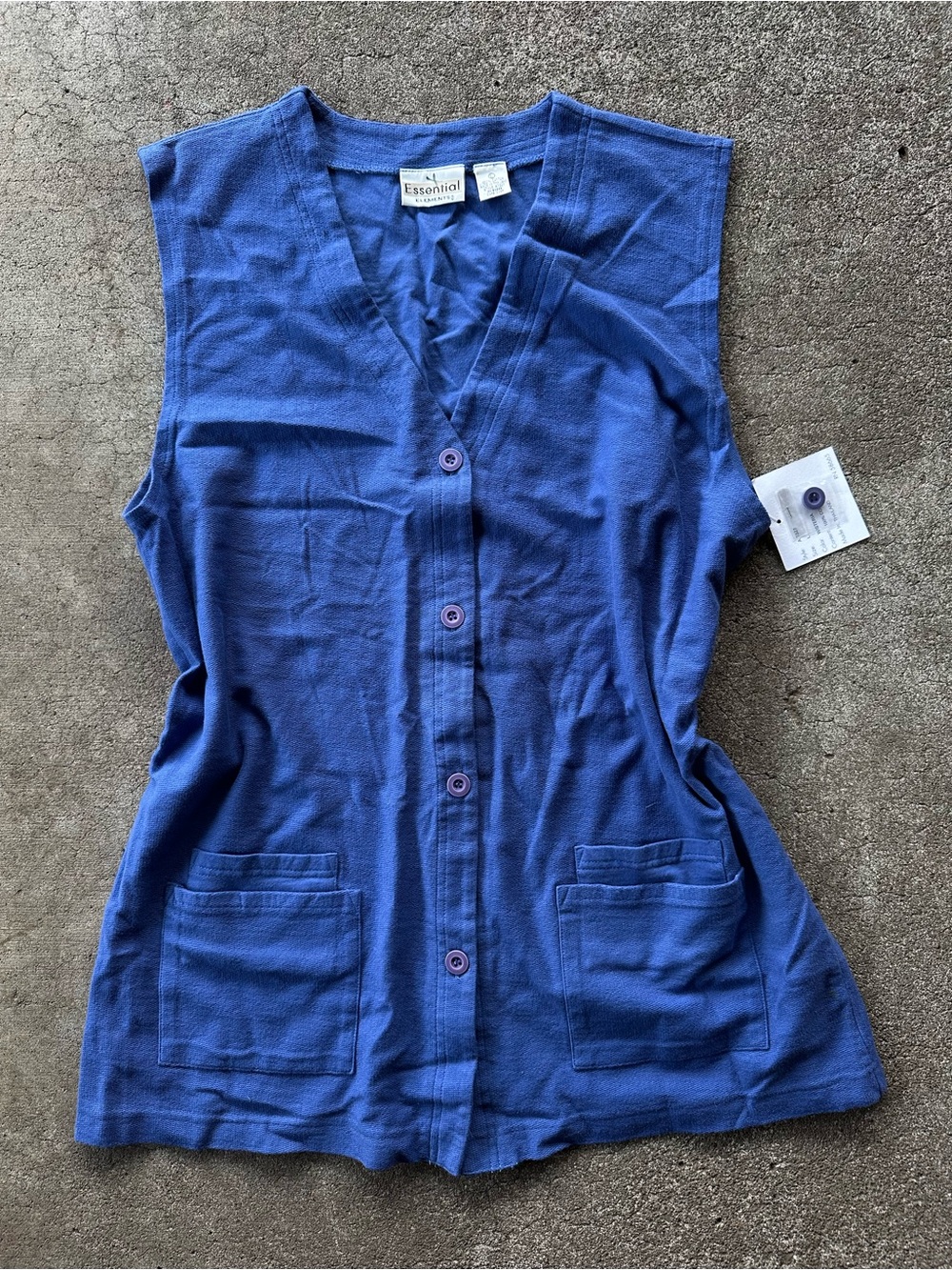 Essentials Blue Knit Button Down Cotton Vest Top